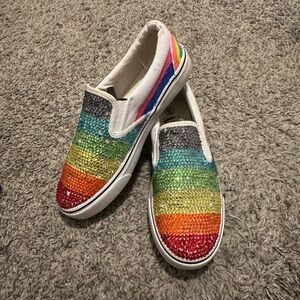 Custom Made Pride Slip On Shoes Rainbow Rhinestoned Top- Size 9.5